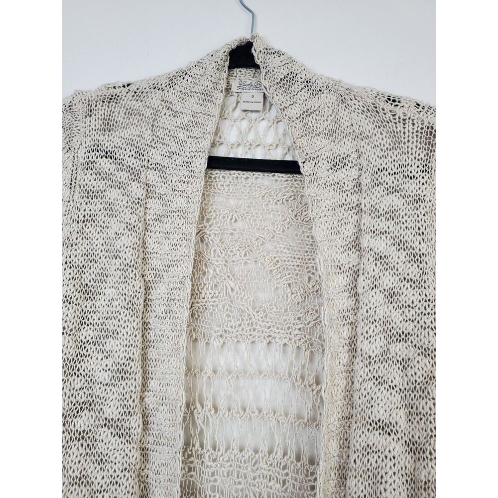 LUCKY BRAND Womens Small Open Front Cardigan Sweater Ivory Crochet Bohemian Boho - Picture 4 of 9